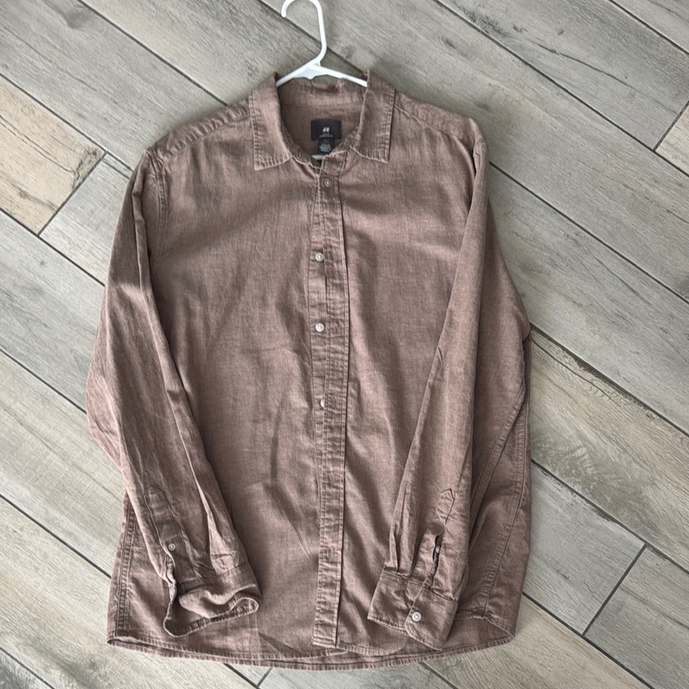 H&M linen Brown Button-Up Shirt